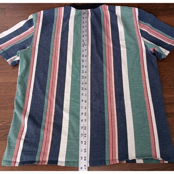 Guess Jeans Shirt Mens Medium Spellout Colorblock Retro Style Striped Tee FLAWS - Picture 7 of 15